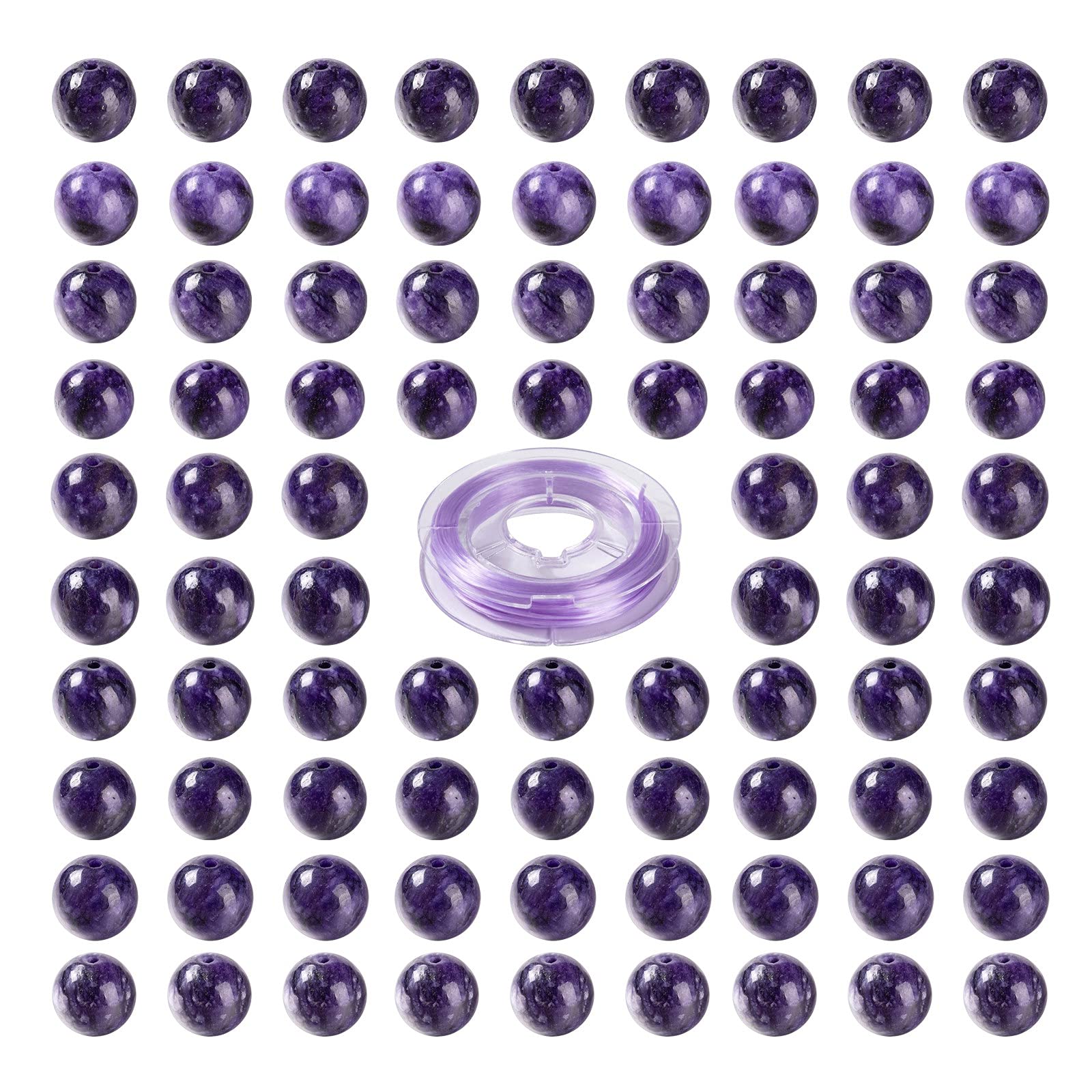 BEEFLYING 100Pcs 8mm Natural Charoite Round Beads Purple Round Gemstone Beads for Bracelet Earrings Necklace Jewelry Craft Making