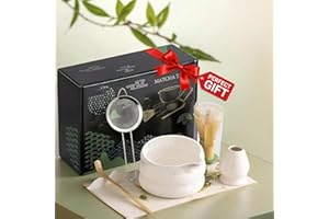 cjc Matcha Whisk Set 7-Pcs, Japanese Matcha Set for Ceremony-Ceramic Matcha Bowl with Spout,Bamboo Matcha Whisk & Chasen Hold