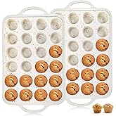 Nagpew 2 Pieces Silicone Muffin Pans, Metal Frame Cupcake Pan with Handles, 24 Mini Cups Non-Stick Muffin Mold Tray for Baking Muffin, Tart, Cakes, Bread, Egg Bites