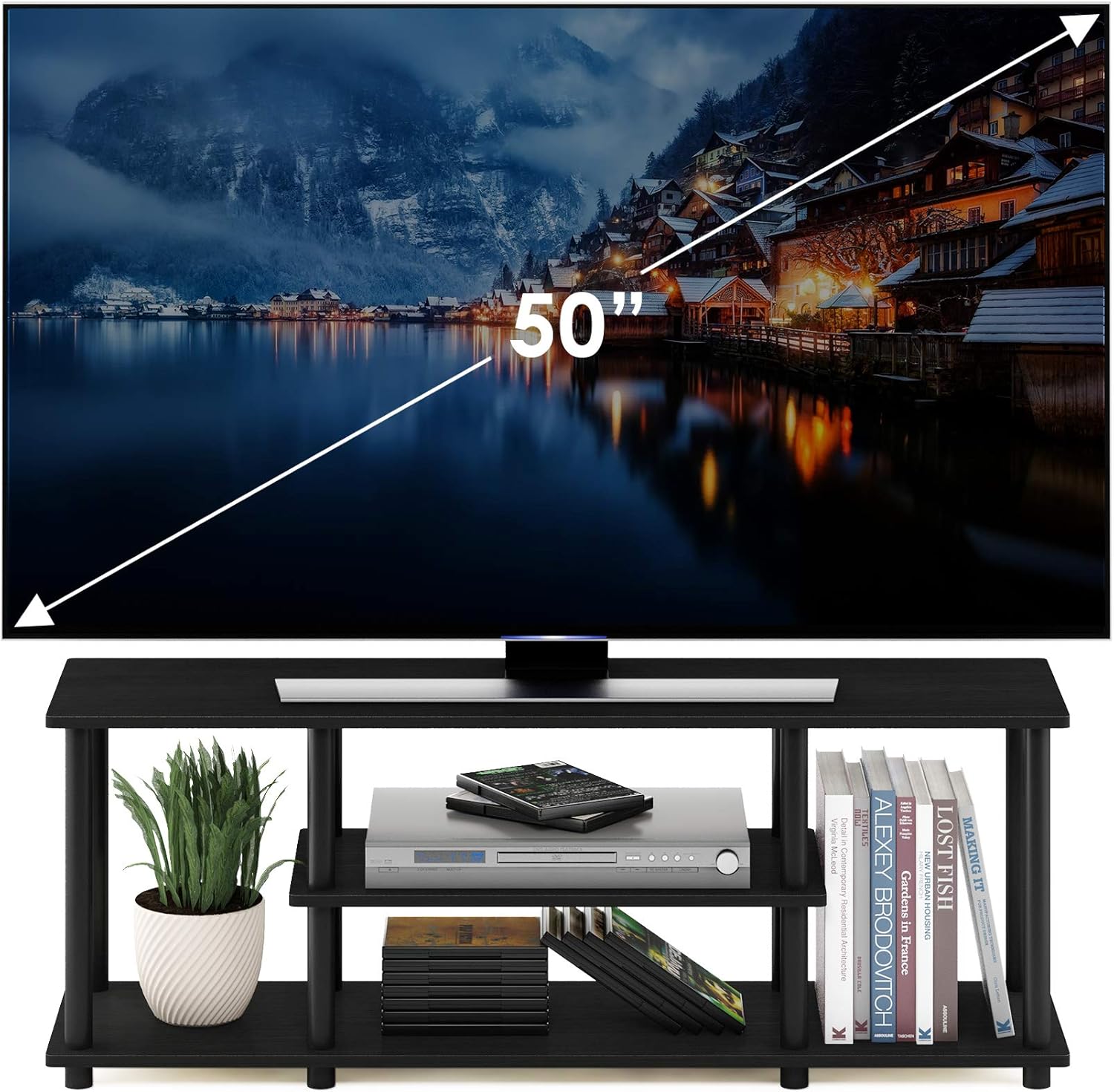Furinno Turn-N-Tube 3-Tier Entertainment TV Stands, Round, Walnut/Black: Furniture & Decor