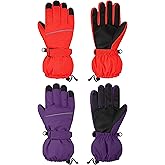 Cooraby 2 Pairs Kids Snow Ski Gloves Winter Waterproof Warm Gloves for Boys Girls Cold Weather Outdoor