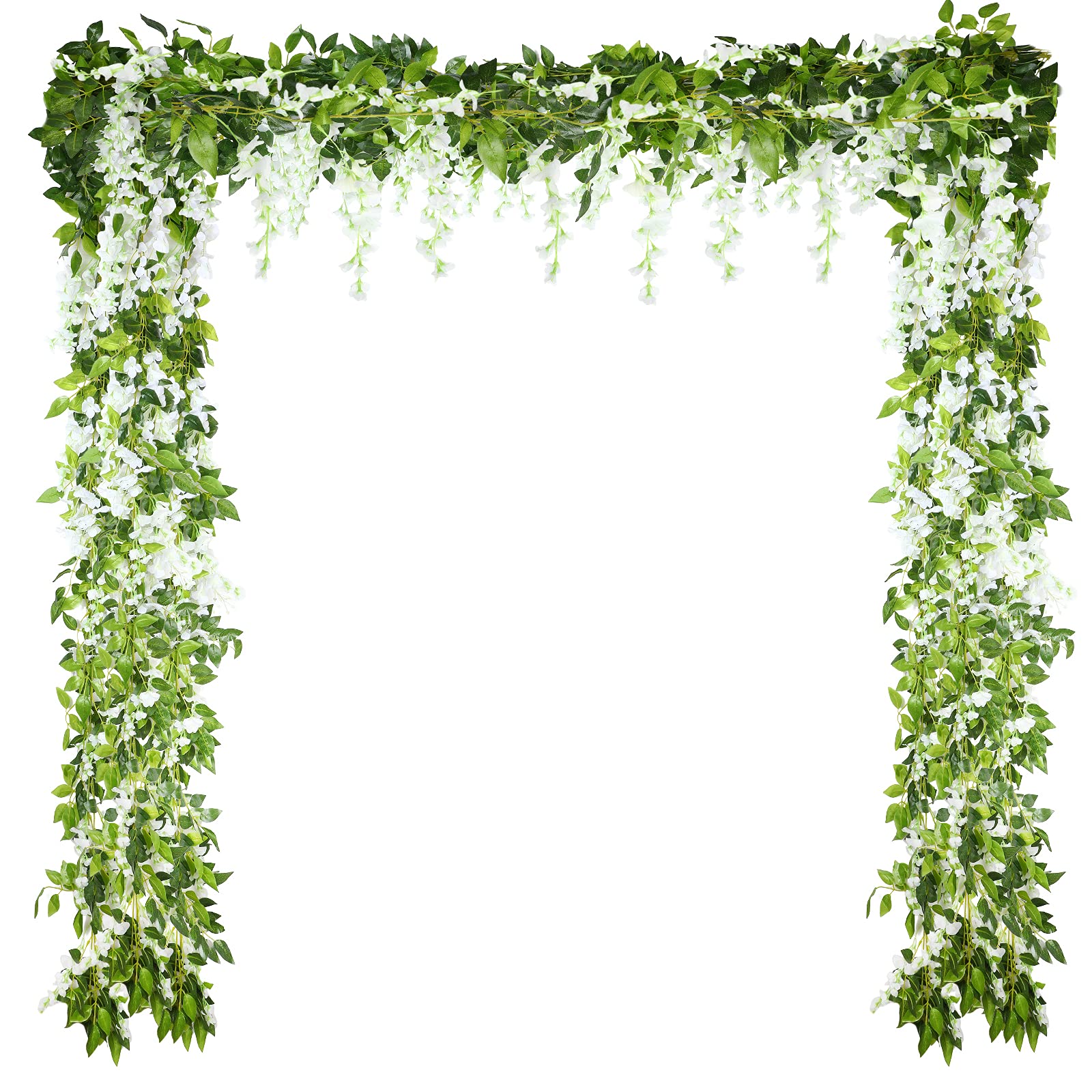 Syhood 4 Pieces 26 ft in Total White Artificial Wisteria Garland Hanging Flowers Vine Wedding Silk Wisteria Hanging Flower for Wedding Arch Home Garden Party Outdoor Decor