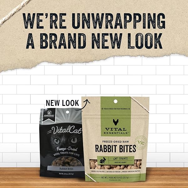 VITAL ESSENTIALS RABBIT BITES CAT TREATS, 0.9 OZ | FREEZE-DRIED RAW | SINGLE PROTEIN | GRAIN FREE, GLUTEN FREE, FILLER FREE