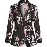 Womens Floral Blazer One Button Notched Lapel Suit Jackets Long Sleeve Lightweight Pocketed Blazer for Bussiness Casual, L