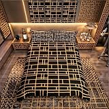 Loussiesd Grid Duvet Cover Set Single Black Gold Lattice Microfiber 2 Pcs