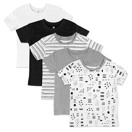 HonestBaby Organic Cotton Short Sleeve T-Shirt Multi-Packs, 5-Pack Pattern Play, 0-3 Months