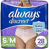 Always Discreet Adult Incontinence Underwear for Women and Postpartum Underwear, Size S/M, Up to 100% Bladder Leak Protection