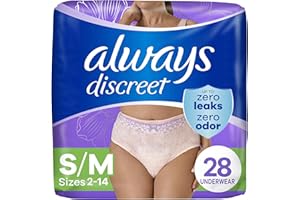 Always Discreet Adult Incontinence Underwear for Women and Postpartum Underwear, Size S/M, Up to 100% Bladder Leak Protection