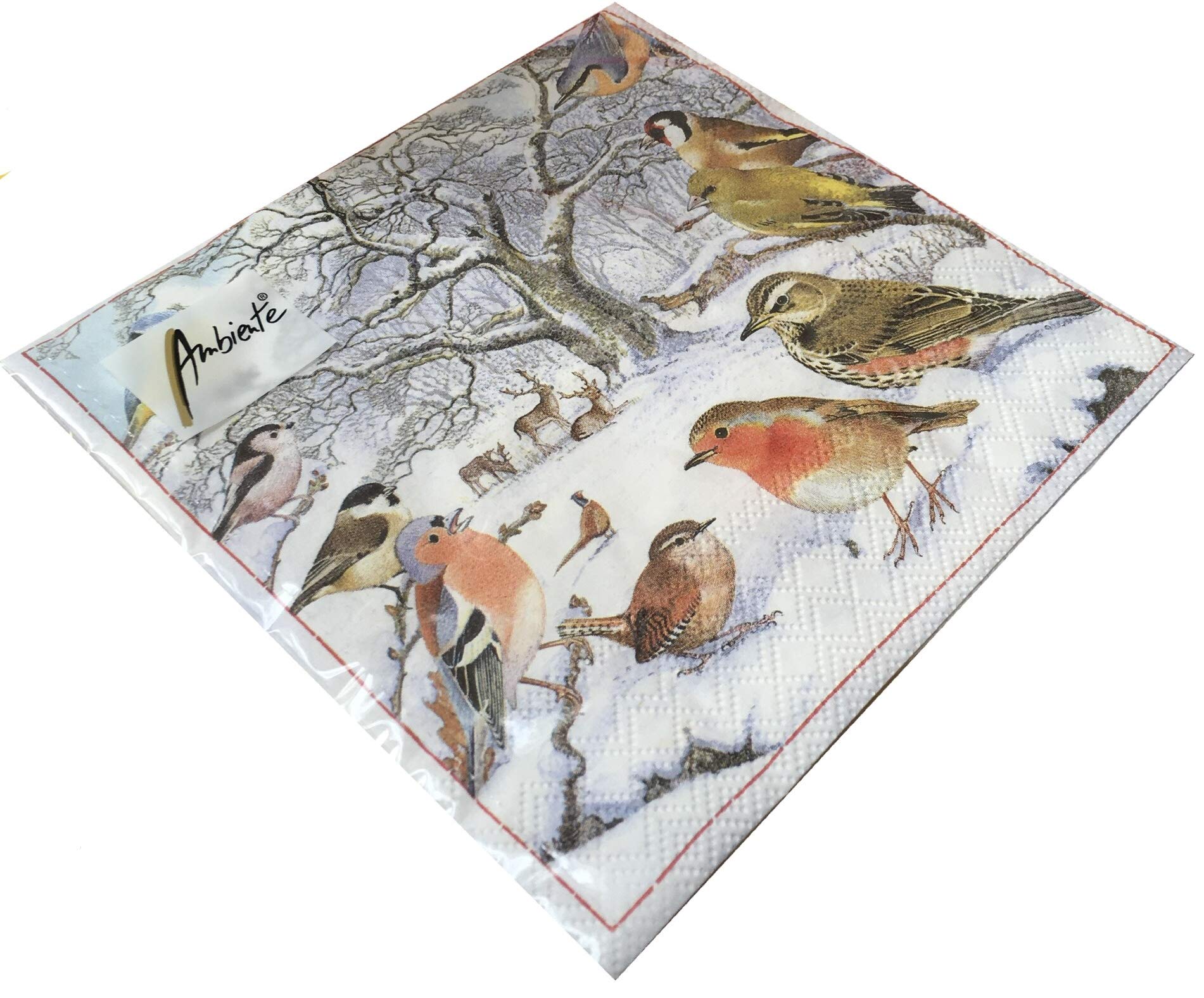 Paper Napkins Christmas Bird Meeting Lunch Party Festival Approx. 33 x 33 cm for Autumn, Winter, Christmas