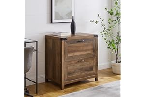 Walker Edison Bergman Modern Farmhouse 2-Drawer File Cabinet with Metal Accents, 30 Inch, Reclaimed Barnwood