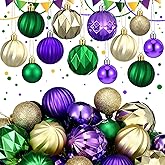 Syhood 64 Pcs Christmas Tree Balls Ornaments Colored Shatterproof Plastic Decorative Hanging Ball 1.6/1.97/2.4 Inch Green Purple Gold Decor Glitter Ornament for Christmas Party Carnival Birthday Home