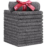 HOMEXCEL Microfiber Washcloths 12 Pack, Highly Absorbent and Soft Face Towel, Multi-Purpose Grey Wash Cloths for Bathroom, Ho
