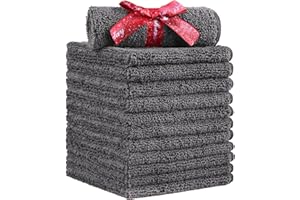 HOMEXCEL Microfiber Washcloths 12 Pack, Highly Absorbent and Soft Face Towel, Multi-Purpose Grey Wash Cloths for Bathroom, Ho