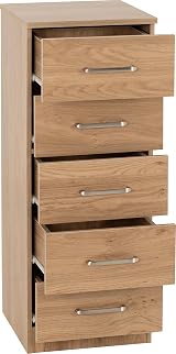 Seconique Dakota 5 Drawer Narrow Chest Oak Effect Storage view 3