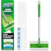 Swiffer Hair Magnet Deluxe Starter Kit with Collapsible Pole, 9 Hair Magnet Dry Cloths, 2 Bonus Mop &amp; Go Wet Cloths