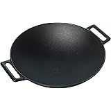 Jim Beam 12'' Pre Seasoned Heavy Duty Construction Cast Iron Grilling Wok, Large, Black