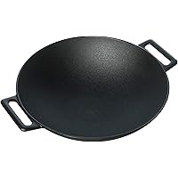 Jim Beam 12'' Pre Seasoned Heavy Duty Construction Cast Iron Grilling Wok, Large, Black