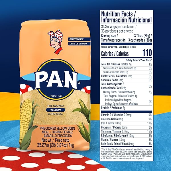 P.A.N. YELLOW CORN MEAL – PRE-COOKED GLUTEN FREE AND KOSHER FLOUR FOR AREPAS (2.2 LB/PACK OF 1)