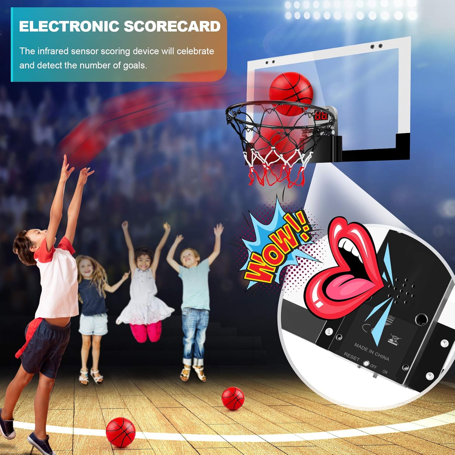 TREYWELL Indoor Mini Basketball Hoop for Kids and Adults, 17"X13" Basketball Set for Door Wall Room with 3 Balls & Electronic Scoreboard - Basketball Toy Gifts for Boys Girls Teens: Sports & Outdoors