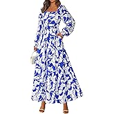 PRETTYGARDEN Women Floral Maxi Dresses 2026 Spring Long Sleeve Square Neck Boho A Line Wedding Guest Casual Flowy Long Dress
