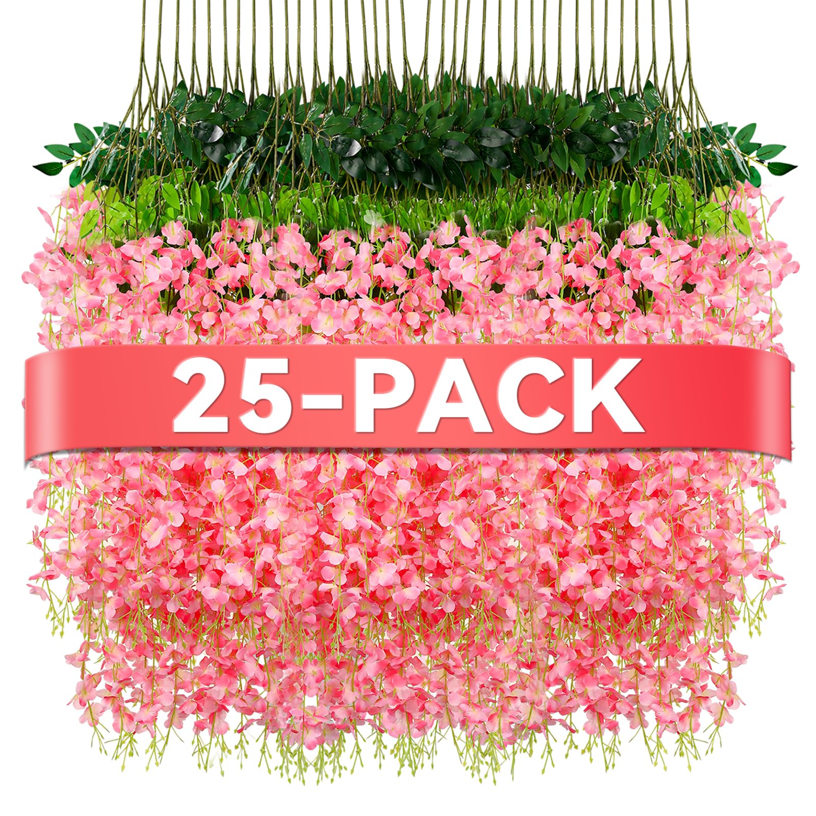 Alotiki Wisteria Hanging Flowers,Fake Hanging Flowers,Wisteria artificiales Garland for Home Wedding Arch Floral Party Garden Ceremony Outdoor Decor,3.6 feet Long(25,Pink)