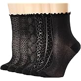 Mcool Mary Women's Ruffle Socks Mesh Casual Lace Cotton Ankle Ultra Thin Frilly Crew Socks for Women 6 Pairs