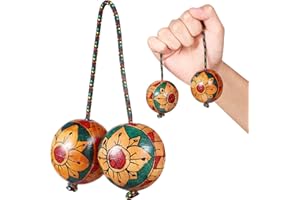 Toyvian African Shaker Instrument African Shakers Shaking Rhythm Double Balls Hand Shaker Kashaka Instrument Aslatuas Rhythmic Ball Finger Shakers Rhythm Maracas Wood Handshake One-hand