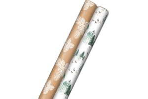 Hallmark Christmas Wrapping Paper Rolls - Green Trees, White Pine Cones on Recyclable Brown Kraft Gift Wrap Paper (Set of 2 Rolls: 150 sq. ft. ttl.) for Holiday Parties, Winter Weddings