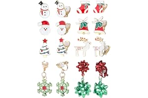 ShinyStyle J4You 8Pairs Christmas Clip on Earrings for Women Christmas Tree Snowman Moose Santa Bells Socks Holiday Clip on Earrin Xmas Fake Earrings Christmas Jewelry Gifts