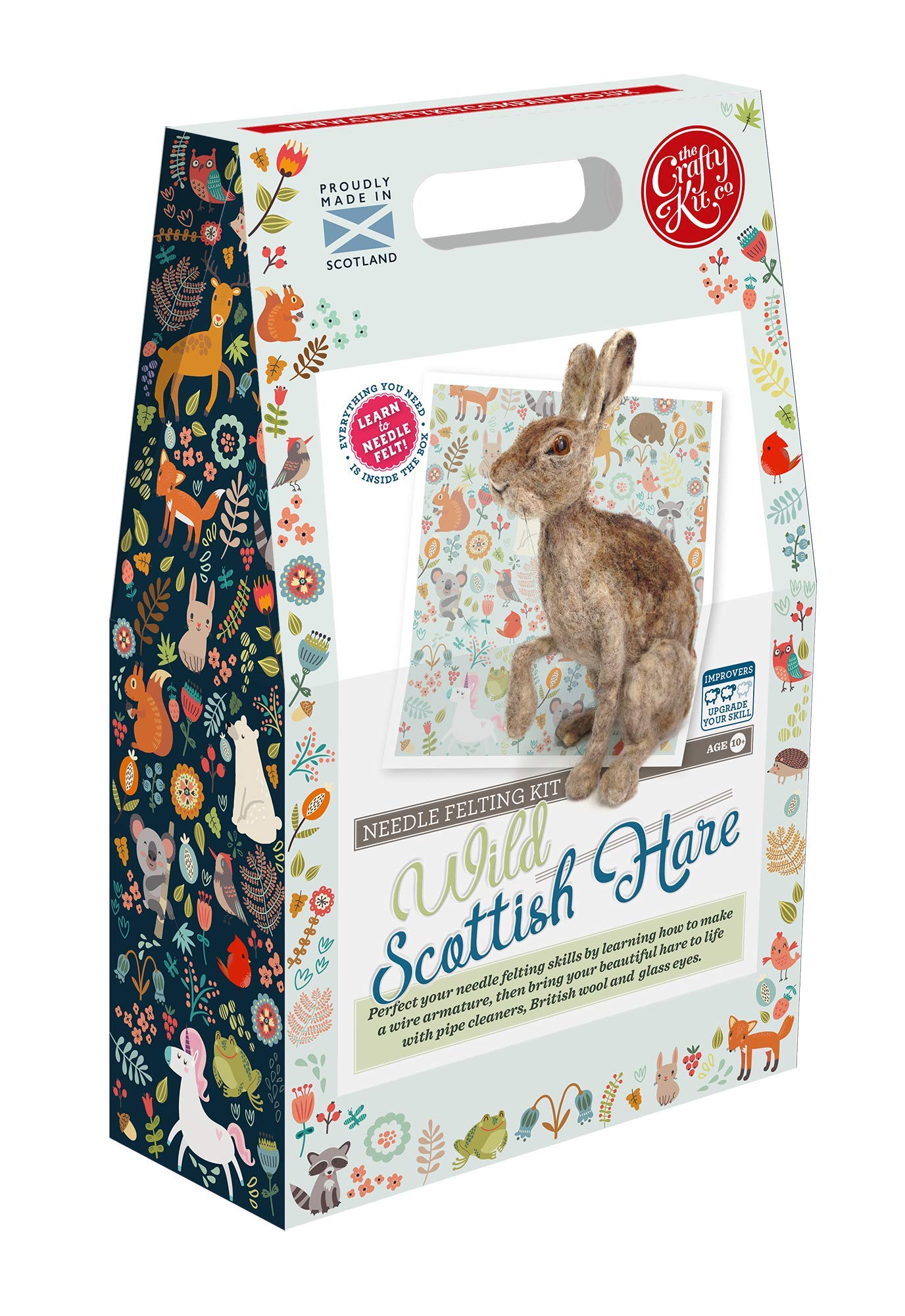 Crafty Kit Company Wild Scottish Hare Needle Felting KitContaining 100% wool, Felting Needles, High Density Felting Sponge, Pipe Cleaners, Wire, Glass Eyes and Clear Colour Instructions