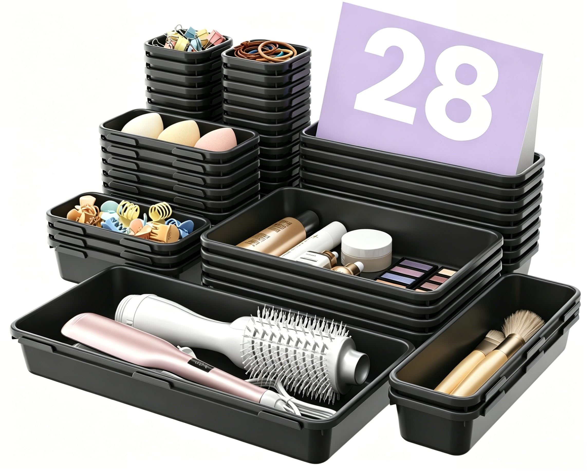 【Military Grade】A-LuGei Drawer Organizer,【𝟱𝗦𝗶𝘇𝗲】Makeup organizer,【Holds 177 Items】Bathroom Organizers and Storage,Organization and Storage,Desk Drawer Organizer for Vanity【Transparent】