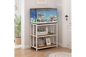 WOULHOMY 20 Gallon Fish Tank Stand, Metal Aquarium Stand With Shelves for Accessories Storage, Reptile Turtle Terrariums Stand for Home Office (White)