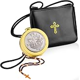 2 Pcs Leather Pyx for Communion Host Catholic with Cross, Strap Style | Imprint Communion Pyx Container Catholic Rosary Pouch, Religious Gift for Church