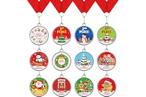 Cholemy 12 Pcs Christmas Medal Awards 2'' 12 Style Christmas Contest Prizes Medals for Xmas Decorating Party Ornament Supply