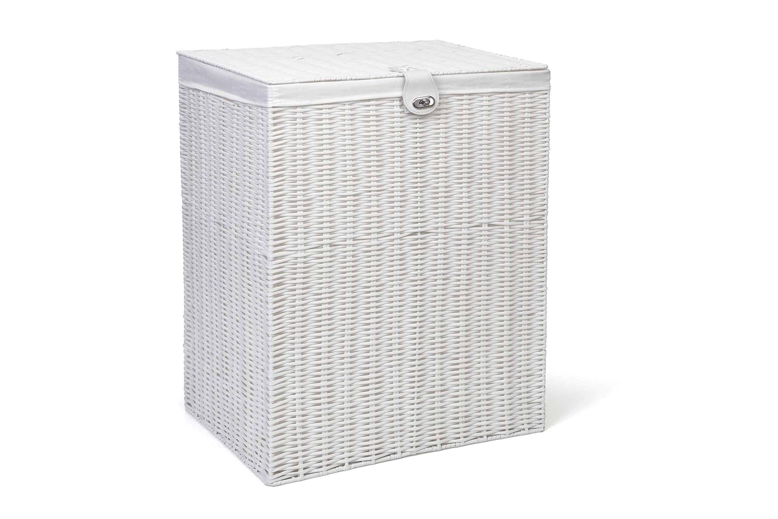 Arpan Medium Resin Laundry Clothes Basket with Lid and Lining Storage Basket with Removable Lining, White