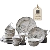 222 Fifth Adelaide 16-Piece Traditional Antique White Porcelain Dinnerware Set &ndash; Service for 4, Romantic Bird &amp; Floral Design, Everyday Big Dinner Plates and Bowls Sets, Microwave &amp; Dishwasher Safe