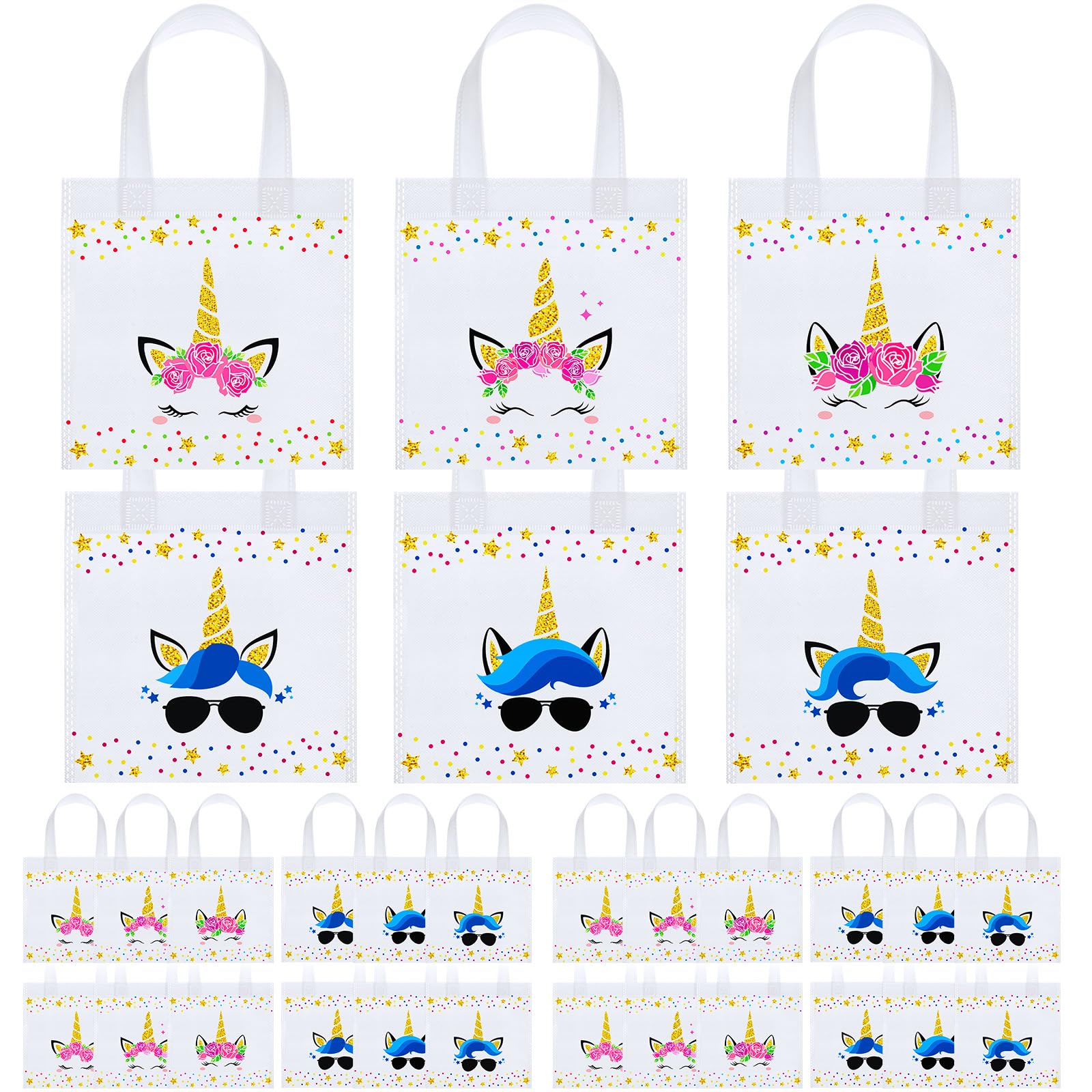 Photo 1 of Photect 24 Pcs Unicorn Party Favor Bags Non Woven Goodie Bags with Handles Pink Blue Unicorn Reusable Tote Candy Gift for Valentine Day Birthday Gender Reveals Baby Shower Wedding Party Supplies