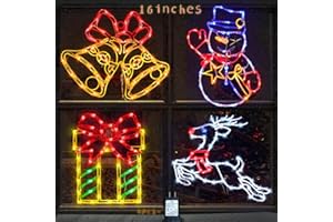 Pytopkto Christmas Decorations - 16" Christmas Window Silhouette Lights - 4 Pack Colour Lighted Snowman ＆ Reindeer ＆ Bell ＆ Gift Box for Holiday Indoor and Outdoor Wall Door Window Decorate