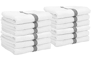 ARKWRIGHT LLC Arkwright White Hand Gym Towels - Pack of 12 - Bulk 100% Cotton Soft Quick Dry Sweat Absorbent Hotel Quality Towels for Workout, Bathroom, Spa, Pool, 16 x 27 in, Grey