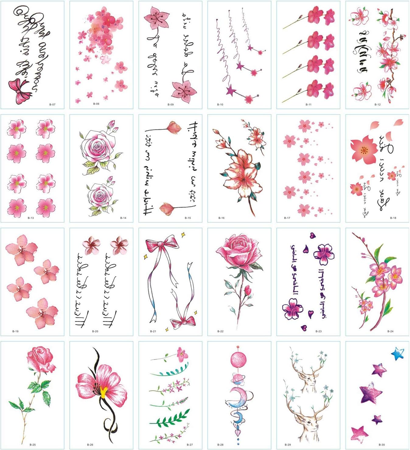 Unique Colorful 30 Pieces Temporary Tattoo Stickers For Adults Women Girls Flower Butterfly Body Art Tattoos Sheet Bride Sexy Wedding (Colorful-B)
