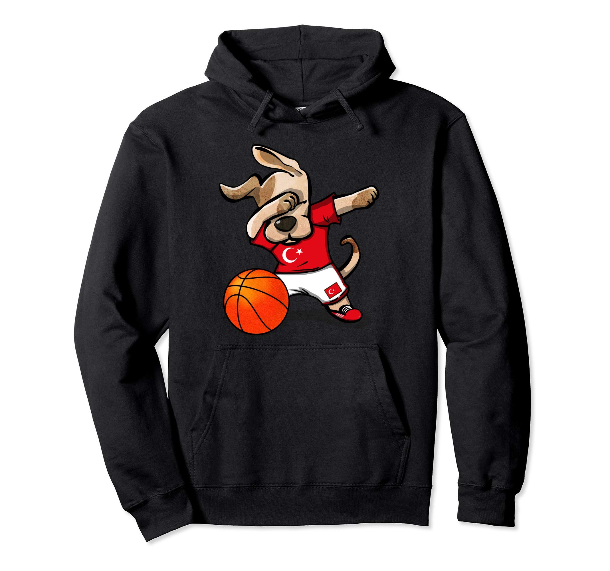 Funny Dabbing Dog Turkey Basketball - Turkish Flag Sport Pullover Hoodie