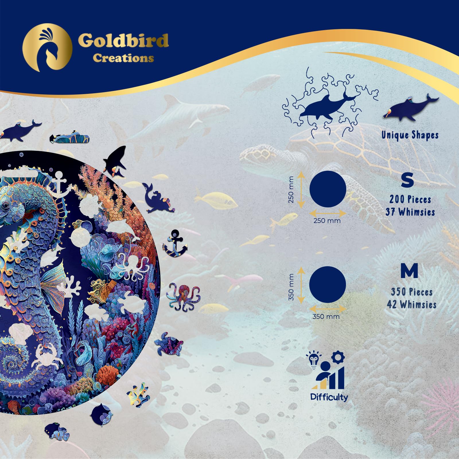 Wooden Jigsaw Puzzles for Adults - Animal Shaped Puzzles - Round Wooden Ocean Puzzles - Christmas & Birthday Gift Idea - Seahorse