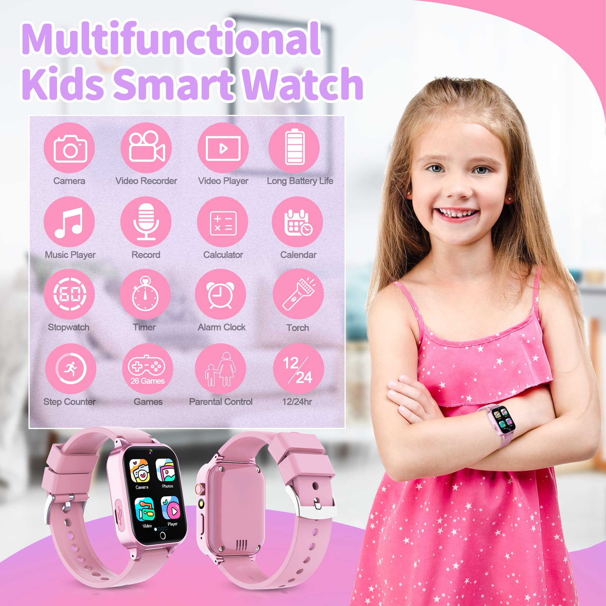 YEDASAH Kids Smart Watch Boys Girls - Smart Watch Smartwatch HD Touchscreen Camera 26 Games Music Player Video Alarm Step Counter, Kids Watch for Boys Girls Toys Birthday Gifts for 4-12 Years Old