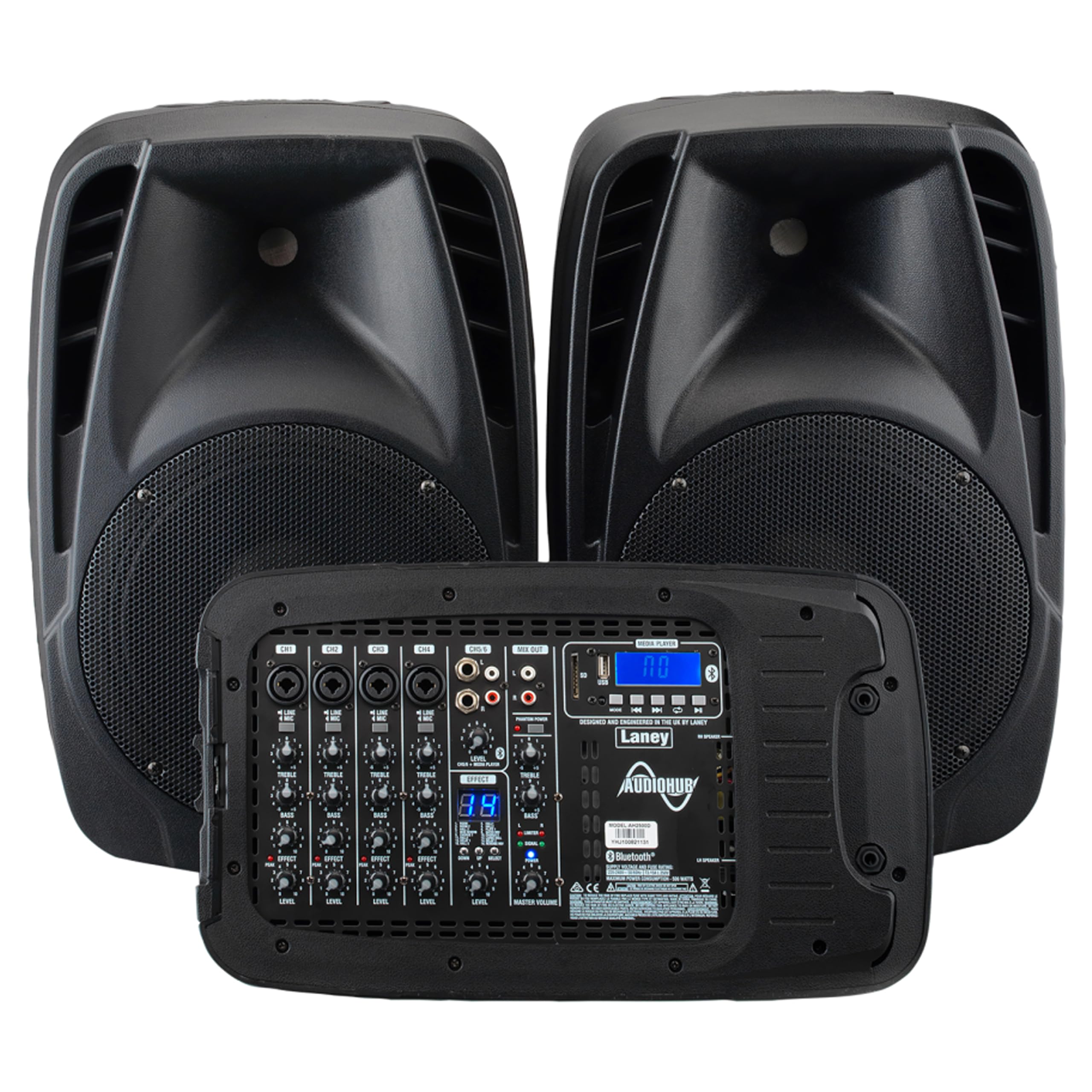 Laney AUDIOHUB Series AH2500D - Portable PA system - 2x500W - 6 channels Bluetooth and FX - 2 mics included - DJ, Fitness, Conference, Party