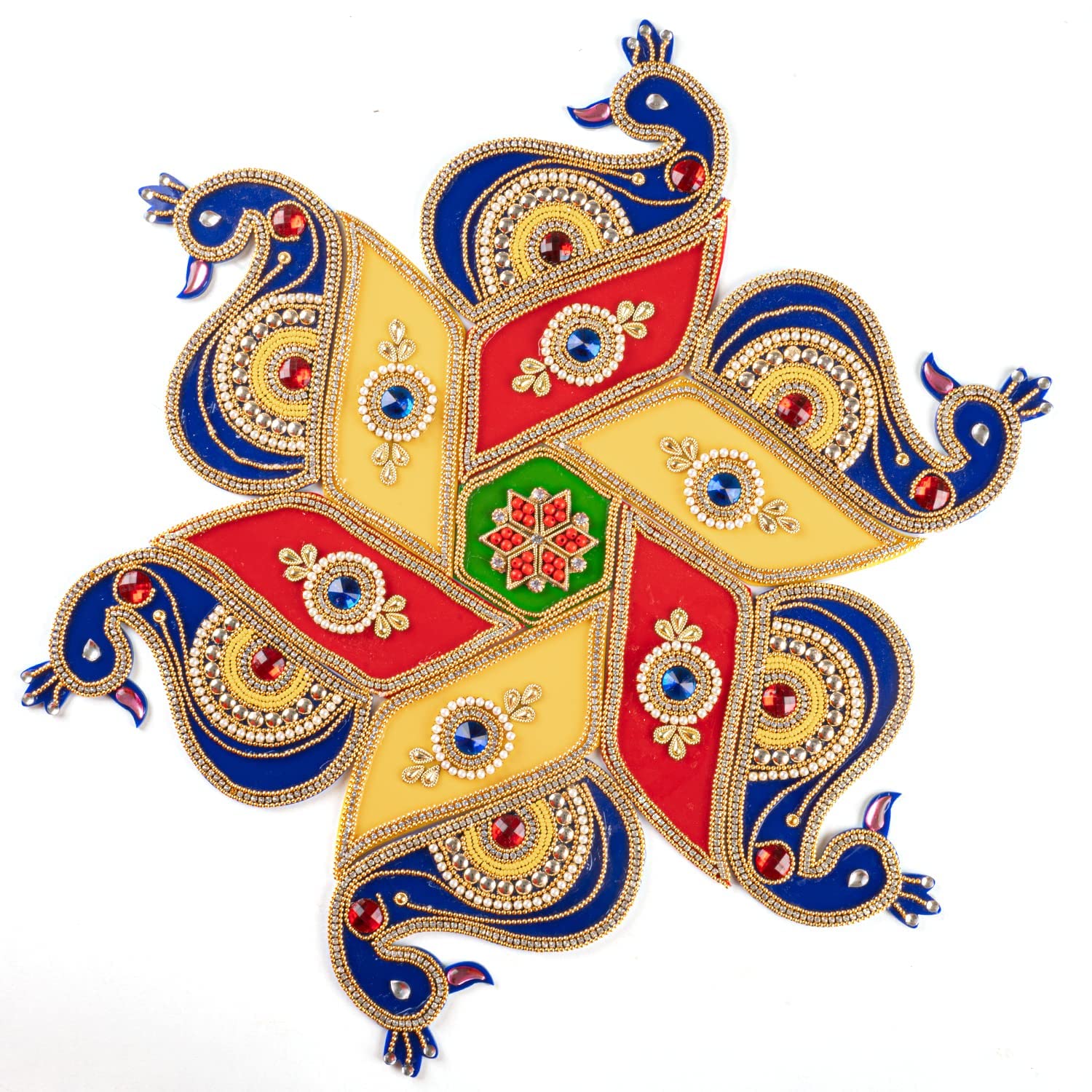 Tarini Gallery Floor Rangoli Acrylic Handcrafted Indian Traditional Home Décor for Diwali Festival Wedding Party Wall Interior Decoration and Gifting Size-12 (6 Peacock)