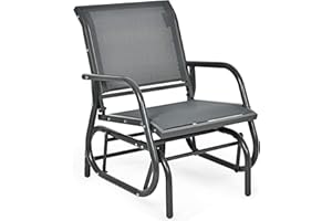 Giantex Swing Glider Chair W/Study Metal Frame Comfortable Patio Chair Love-Seat for Garden, Porch, Backyard, Poolside, Lawn Outdoor Rocking Chair (1, Gray)