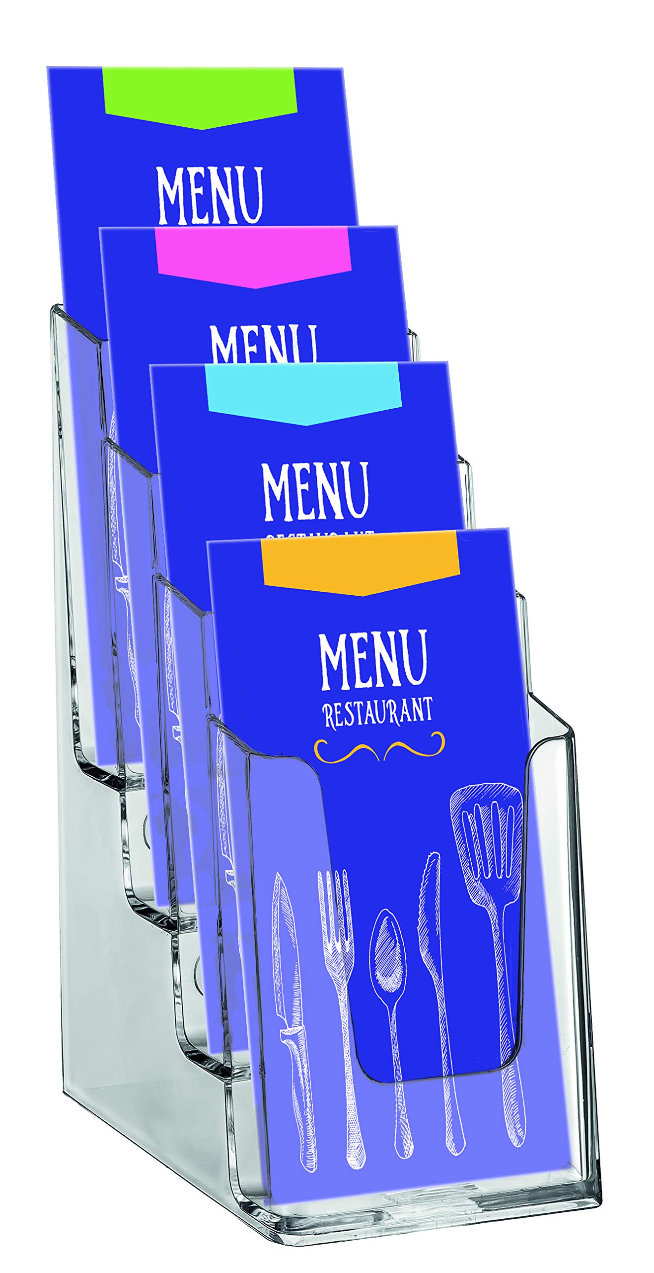 EUROPEL 4-Tier Leaflet & Brochure Holder For 1/3 A4 Size Literature Clear Acrylic Construction Booklet, Flyer & Menu Display & Dispenser for Office, Restaurants & Reception Portrait Clear