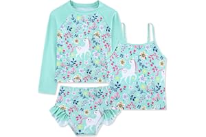 swimsobo Girls 3-Piece Swimsuit Long Sleeve Rash Guard Tankini Sets UPF Sun Proction Bathing Suit 3-10T