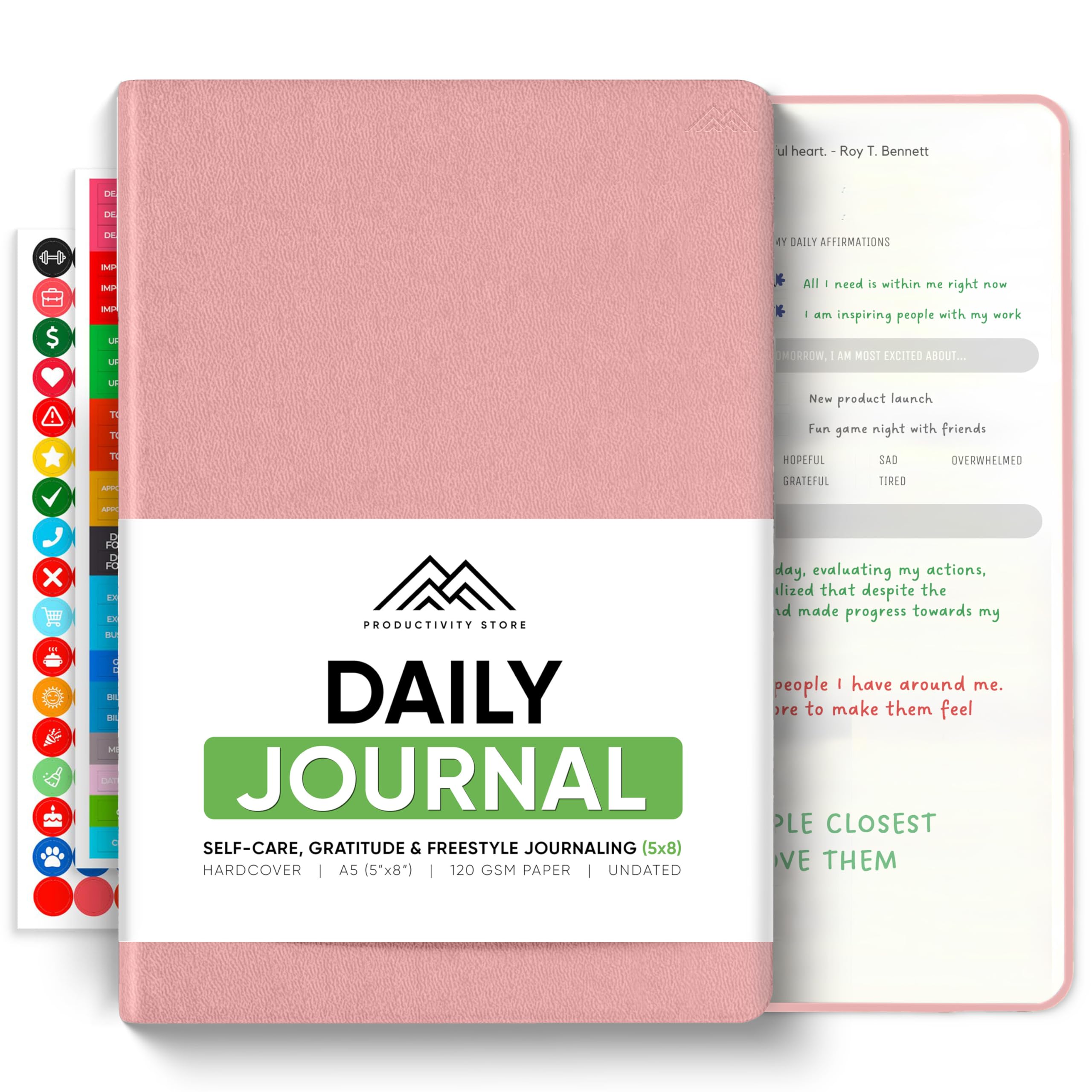 Journal For Women & Men - Gratitude Journal, Self Care & Mental Health Journal For Women & Men - A5 - Pink - Productivity Store