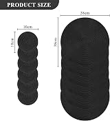 Pauwer Round Placemats and Coasters Set of 6 Black Non Slip Heat Resistant view 6